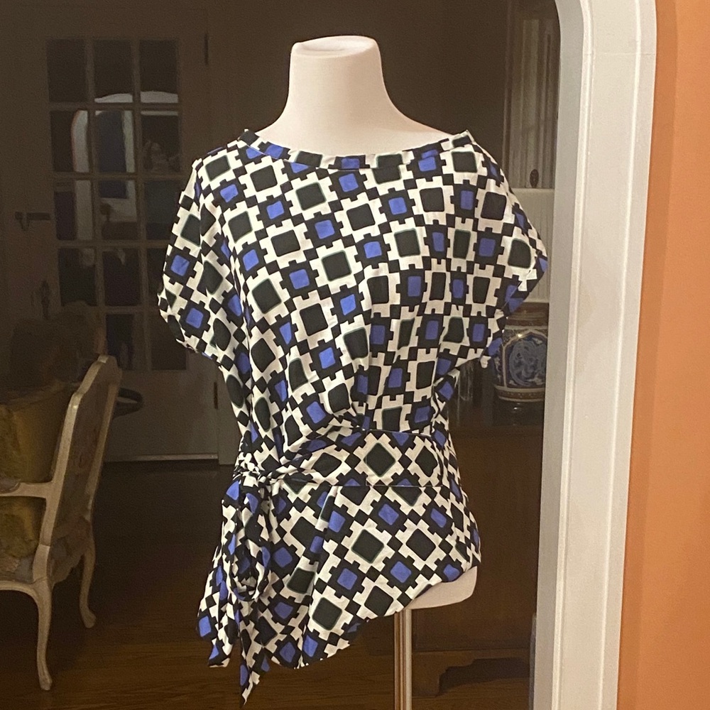 Banana Republic Blue and Black Geometric Blouse
